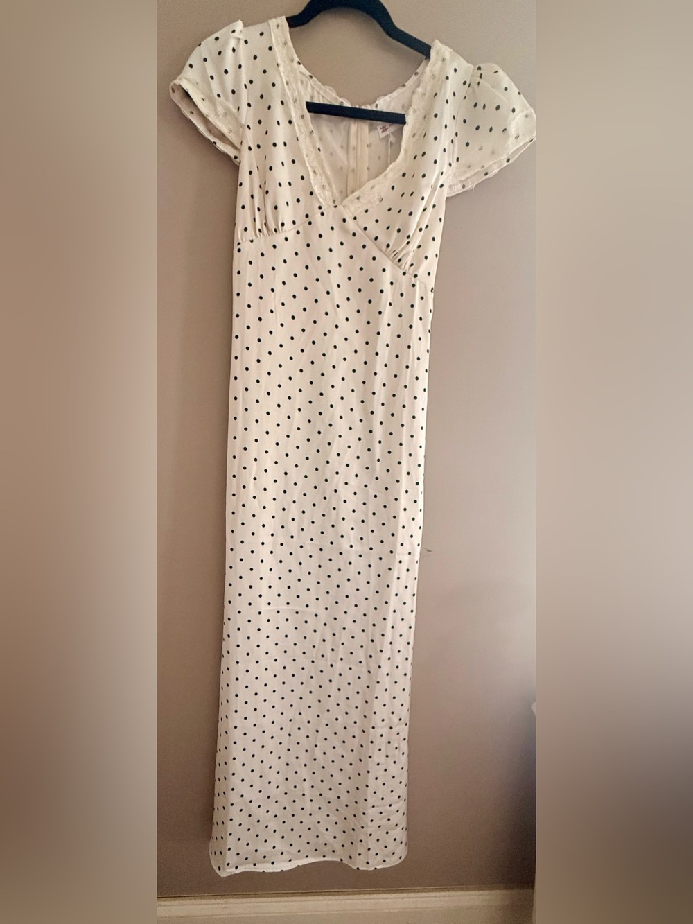 Atelier de LaHang Polka Dot Lace Trim Maxi Dress XL NWT